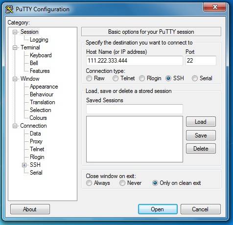 établir une connexion SSH vers votre serveur avec putty