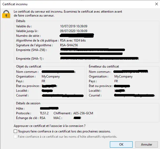 vsftpd certificat inconnu